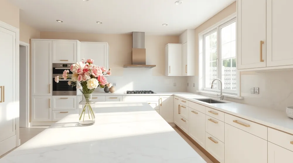 Minimalist kitchen with clutter-free counters and cozy décor.