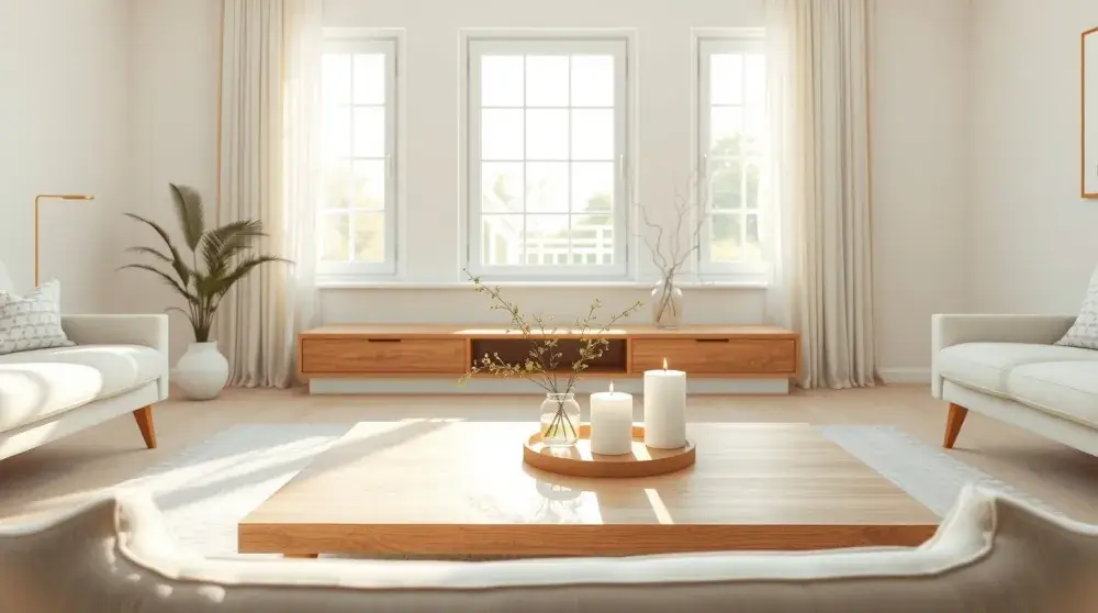 Minimalist living room with calm, clutter-free design and natural light.