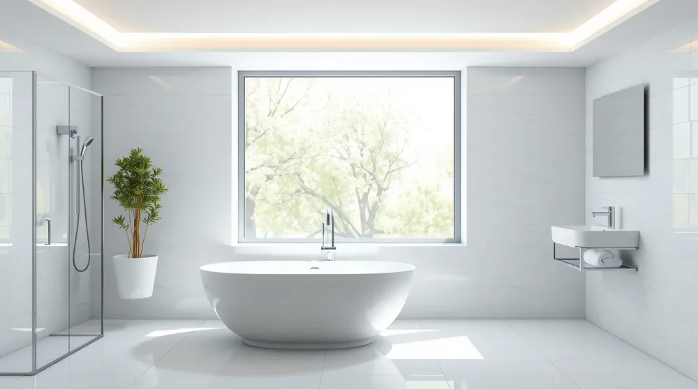 Modern bathroom with shiny tiles and clean white grout.