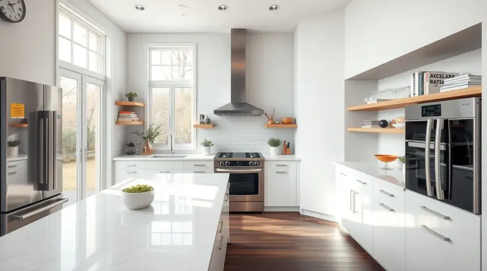 Modern bright kitchen with spotless counters and appliances