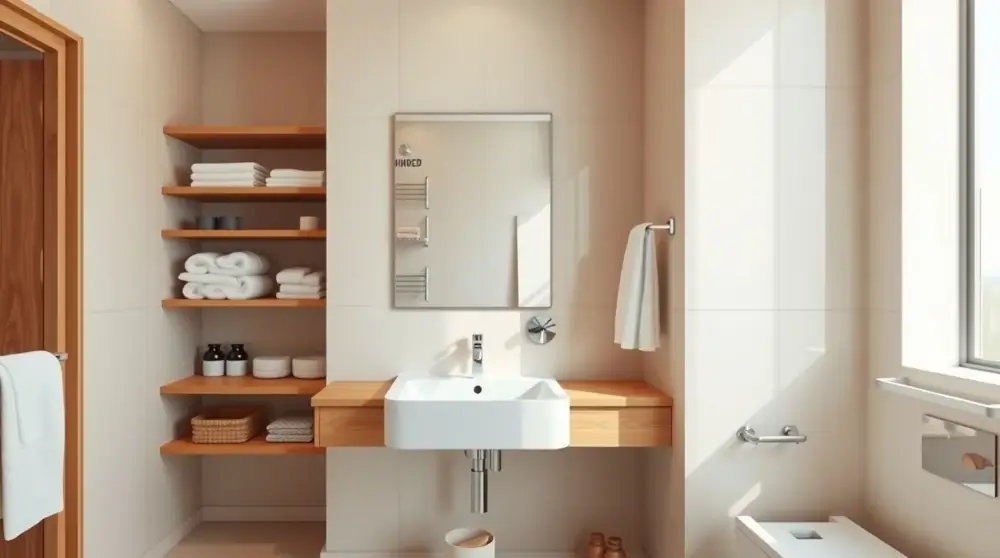 Modern clean bathroom with spotless sink and mirror.