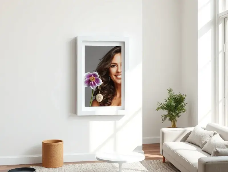 Shadow box display frame showcasing curated keepsakes on a wall