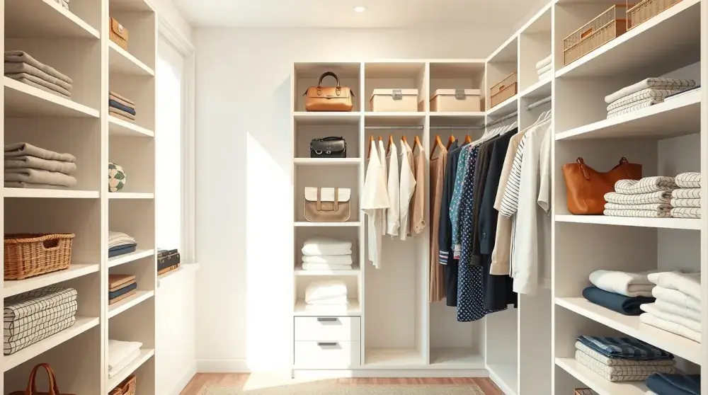 Modern organized closet with matching hangers and neatly arranged shelves