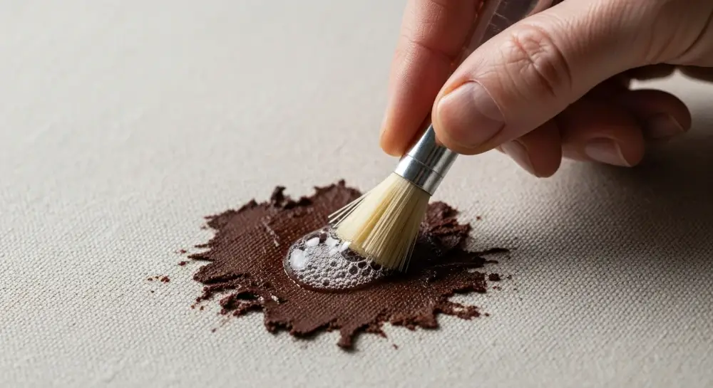 Applying dish soap to remove chocolate stain from fabric