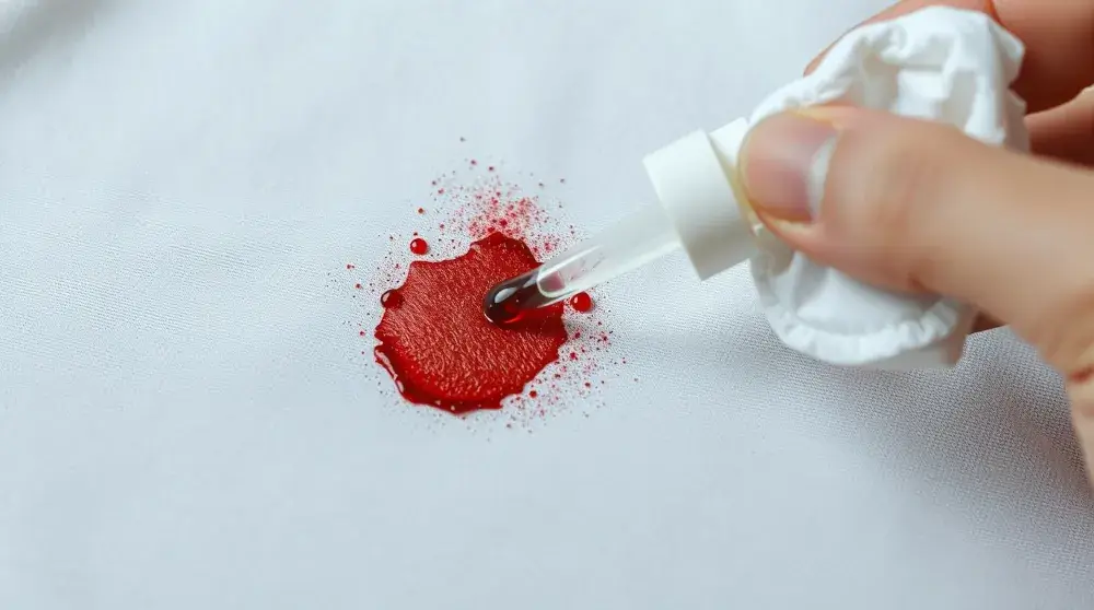 Applying hydrogen peroxide to remove dried blood stain on fabric