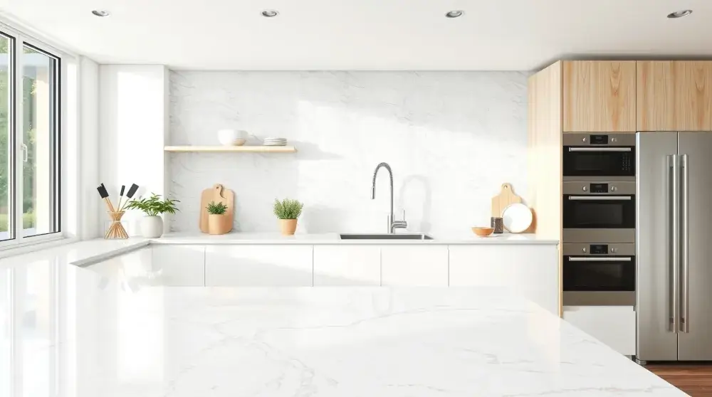Clean modern kitchen countertop with natural daylight