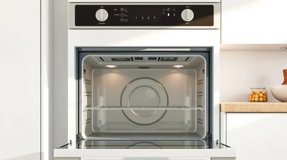 Clean modern oven with open door after deep cleaning