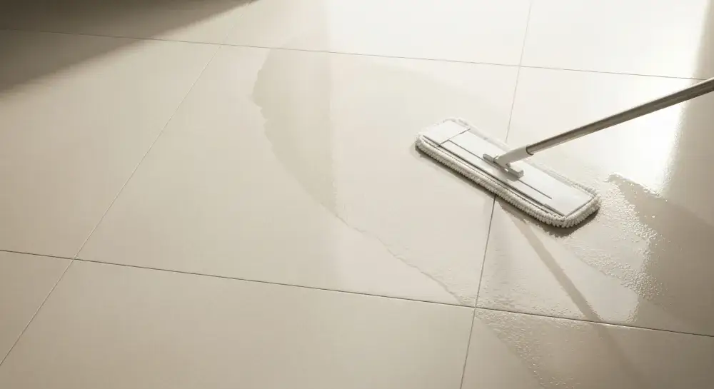 Cleaning ceramic tile floors with a microfiber mop