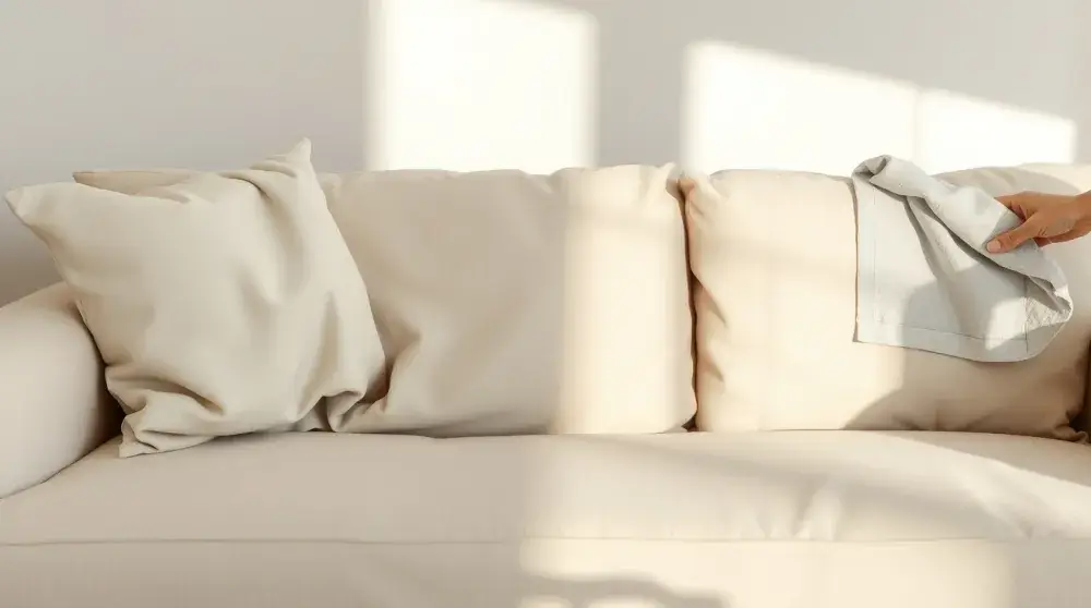 Cleaning fabric sofa with microfiber cloth