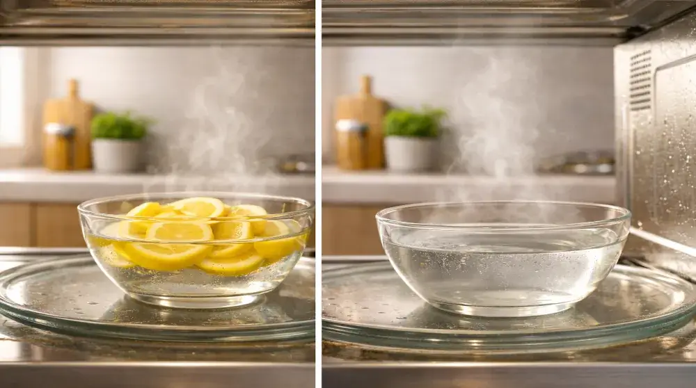 Lemon vs vinegar for microwave cleaning comparison.