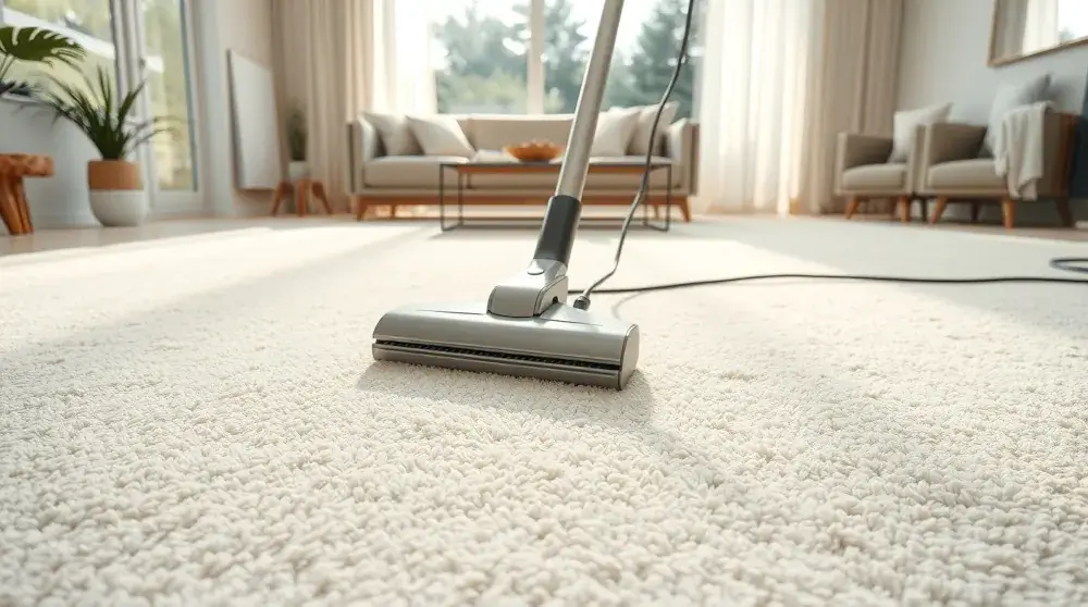 Vacuuming carpet with rotating brush for deep cleaning